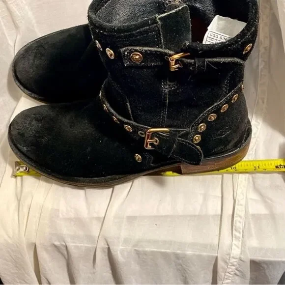 UGG Fabrizia Studded Distressed Black Suede Moto Boots 1003235 Sz 8 - Picture 5 of 13